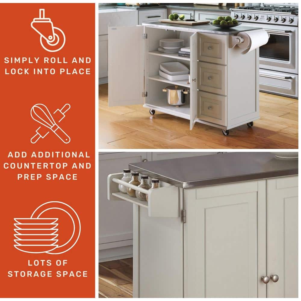 Stainless Steel Top Rectangular Kitchen Cart with Spice Rack and Storage
