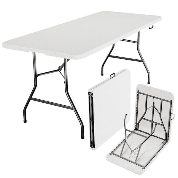Folding Table 6 ft. Heavy Duty Fold-in-Half Plastic Table Portable Utility for Multiple Occasions