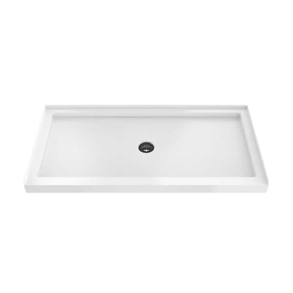 SlimLine 48 in. L x 36 in. W Alcove Rectangular White Shower Pan Base with 2 in. Round Center Drain in Matte Black