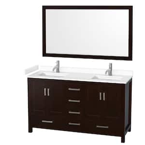 Sheffield 60 in. W x 22 in. D x 35 in. H Double Bath Vanity in Espresso with White Cultured Marble Top and 58" Mirror
