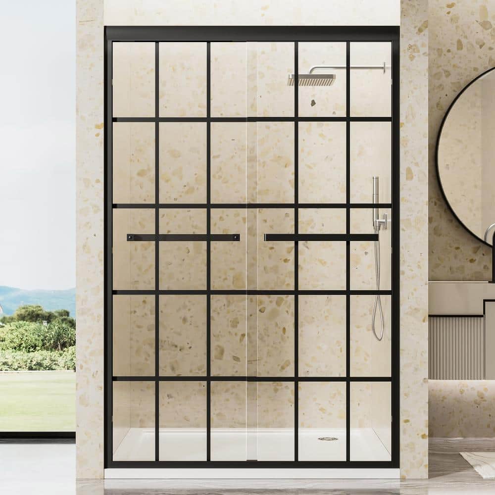 "44-48"" W x 72"" H Matte Black Aluminum Frame Double Sliding Shower Door, 1/4"" (6mm) Self-Cleaning Tempered Glass" price history on PriceWatchPro