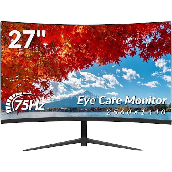 27 in. Curved Monitor with 2K 2560 x 1440 Resolution 75hz Refresh Rate HDMI and DP Ports Eye Care Feature