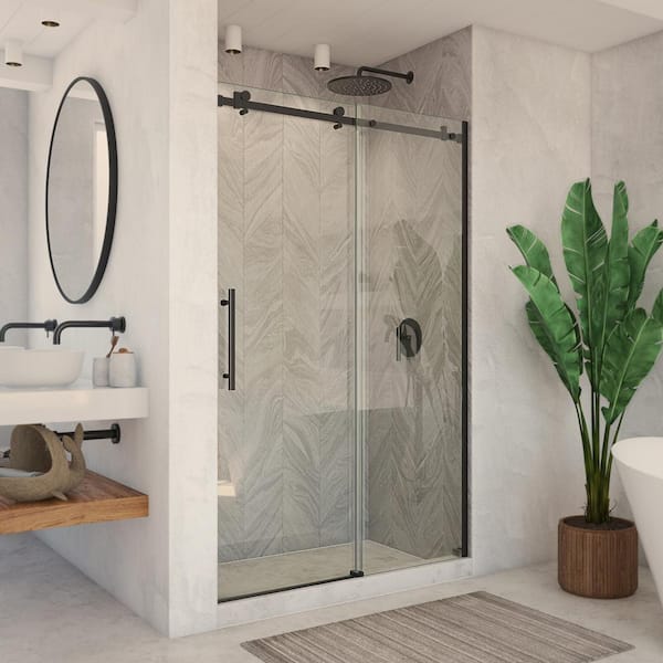 DreamLine Enigma Air 48 in. W x 76 in. H Sliding Frameless Shower Door in Matte Black Finish with Clear Glass