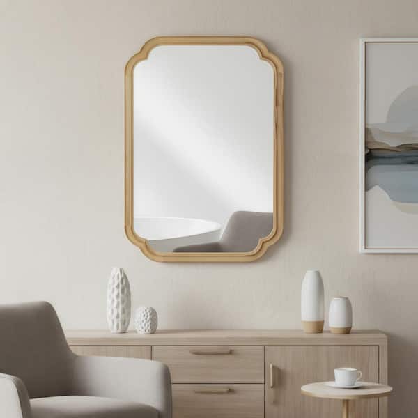 Natural 20 in. W x 30 in. H Decorative Mirror with olid Wood Frame and Rounded Corner