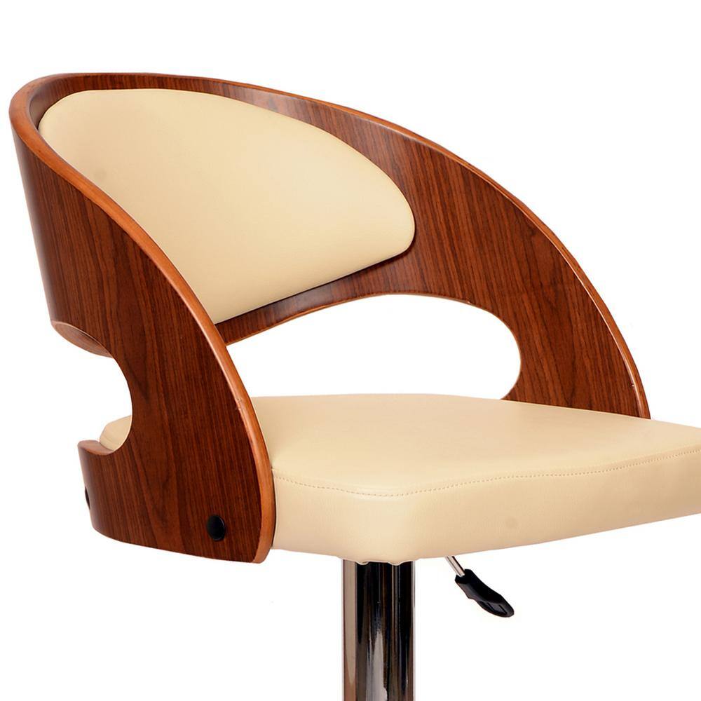 Malibu Contemporary Cream Faux Leather & Walnut Swivel Barstool