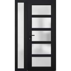 42 in. x 80 in. Right-hand/Inswing Sidelight Frosted Glass Matte Black Steel Prehung Front Door with Hardware