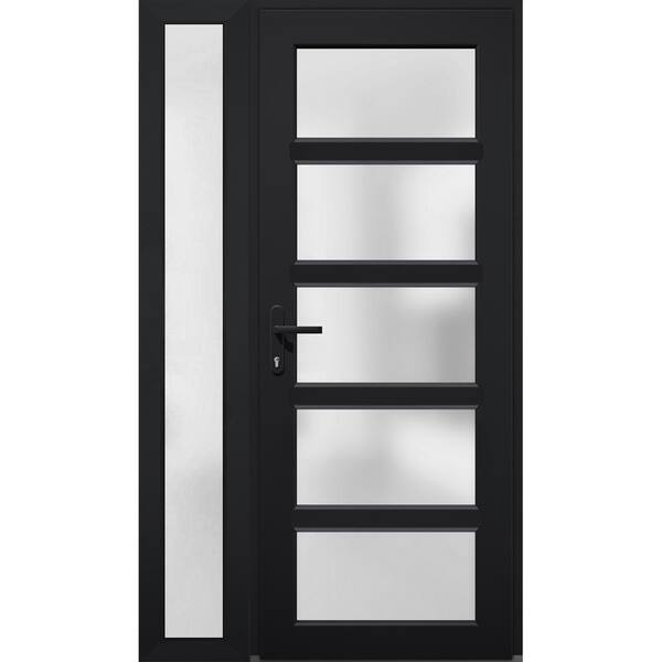 VDOMDOORS 42 in. x 80 in. Right-hand/Inswing Sidelight Frosted Glass Matte Black Steel Prehung Front Door with Hardware