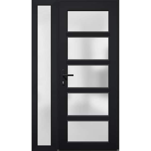 VDOMDOORS 46 in. x 80 in. Right-Hand/Inswing Sidelight Frosted Glass Matte Black Steel Prehung Front Door with Hardware