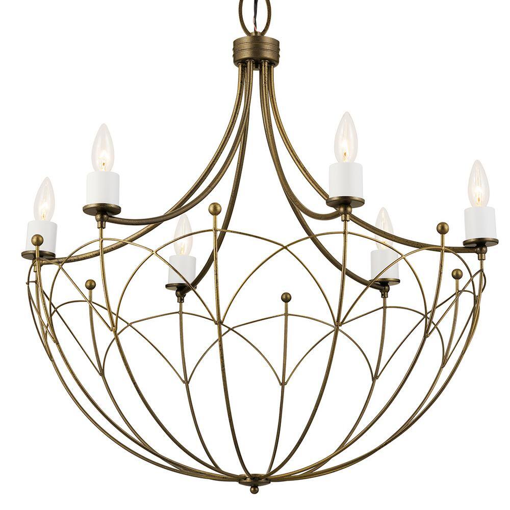 Elegant Topiary 6-Light Character Bronze Chandelier with Vintage Candle Sleeves