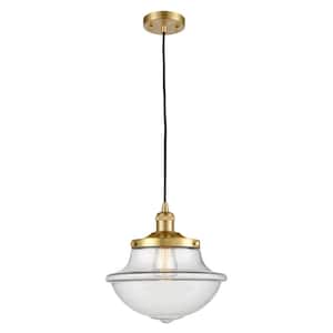 Oxford 1 Light Satin Gold Schoolhouse Pendant Light with Clear Glass Shade