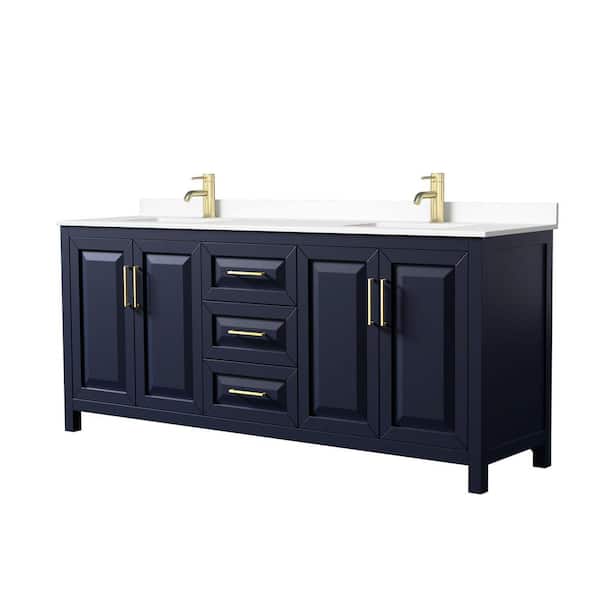 Wyndham Collection Daria 80 in. W x 22 in. D Double Vanity in Dark Blue with Cultured Marble Vanity Top in White with White Basins