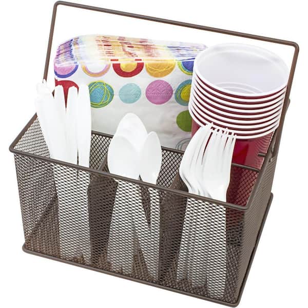 Multi-Purpose Steel Mesh Bronze Steel Utensil Caddy with convenient carrying handle