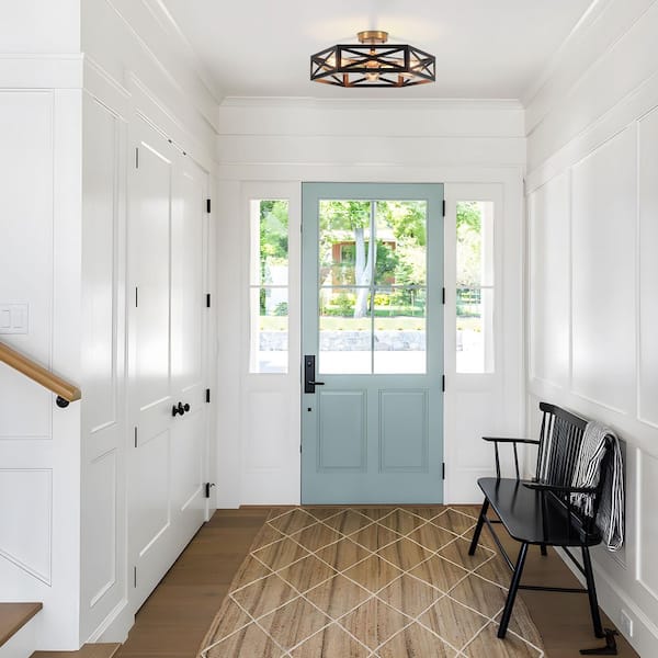 19.7 in. Modern 6-Light Black and Gold Semi Flush Mount Ceiling Light with Geometric Metal Frame for Kitchen, Bedroom