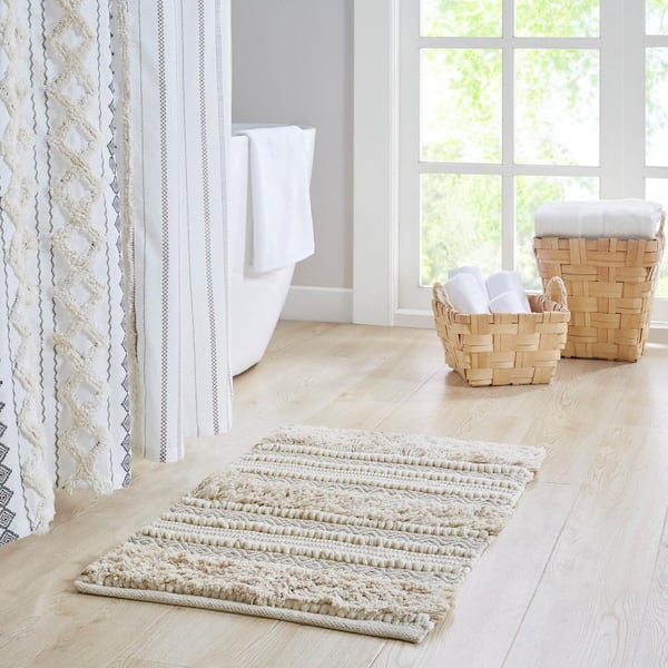 Asher 20 in. x 32 in. Natural Woven Texture Stripe Bath Rug