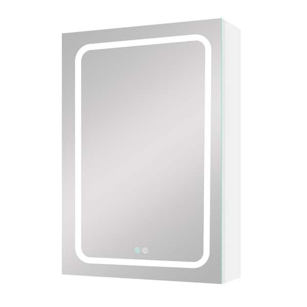 Unbranded 20 in. W x 30 in. H Rectangular Aluminum Medicine Cabinet with Mirror With Lighted Mirror White (Right Open)