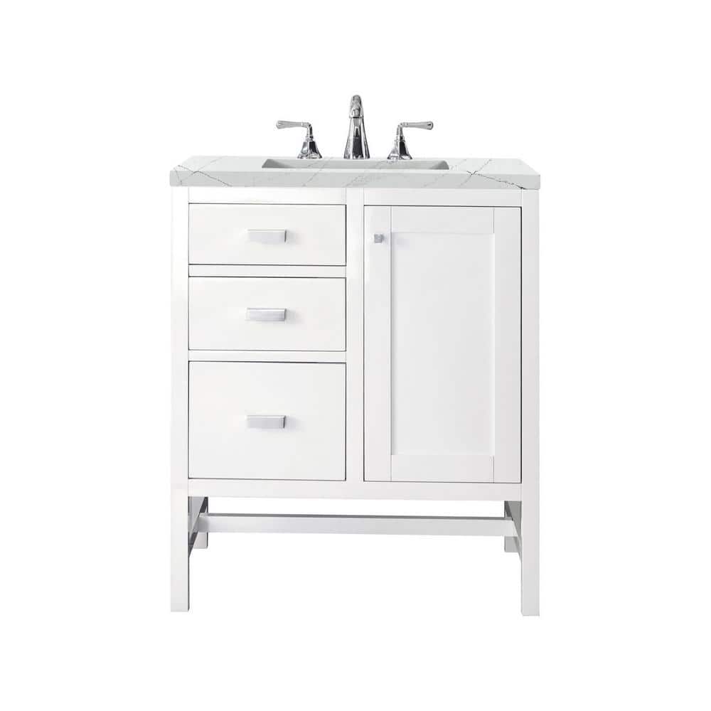 James Martin Vanities Addison 30 in. W x 23.5 in. D x 35.5 in. H Bathroom Vanity in Glossy White with Ethereal Noctis Quartz Top -  E444-V30-GW-3ENC