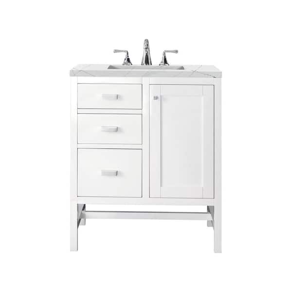 James Martin Vanities Addison 30 in. W x 23.5 in. D x 35.5 in. H Bathroom Vanity in Glossy White with Ethereal Noctis Quartz Top