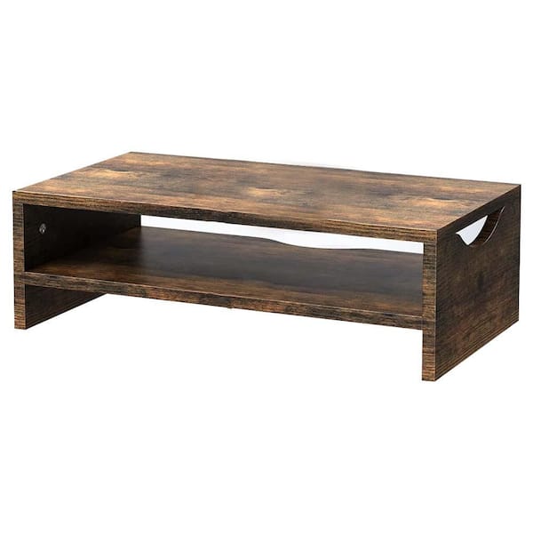 Unbranded Computer Desktop 2-Tiers Wooden Monitor Stand Riser with Storage for PC Laptop iMac ...