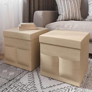 Beige Folding Ottoman (Set of 2)