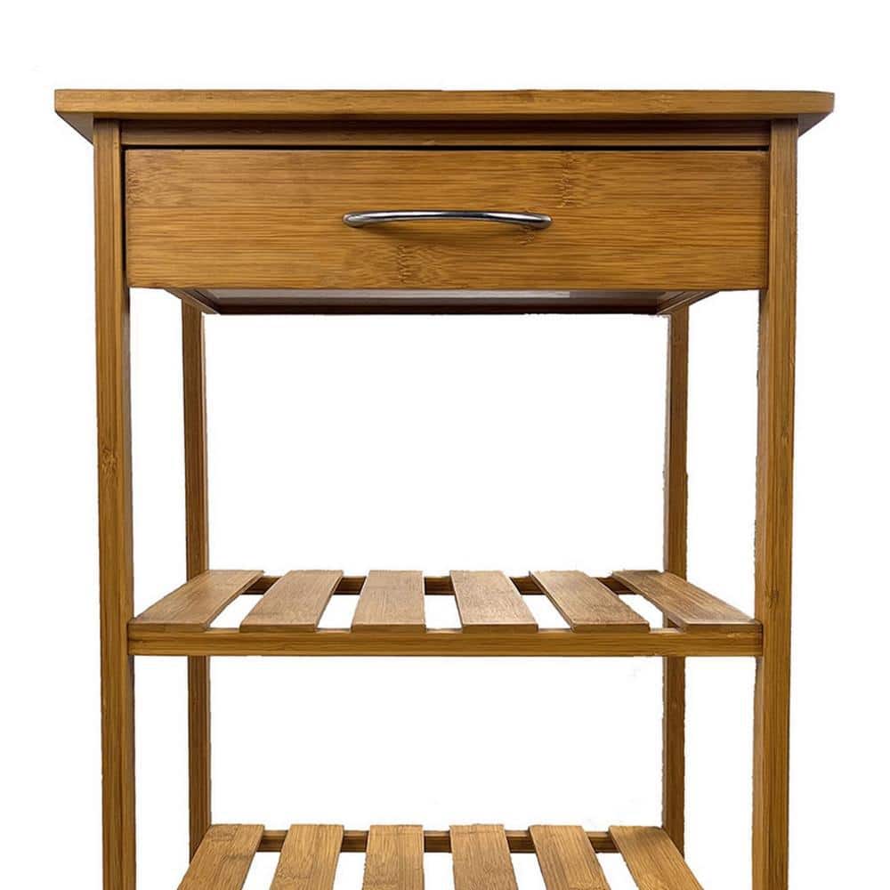 Harry Brown Bamboo Kitchen Bar Cart with Drawer and Shelves