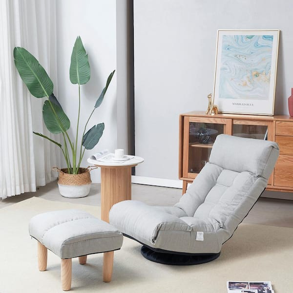 mieres Jules Modern Style Gray Swivel Futon Floor Lazy Sofa with Ottoman Reclining Adjustable Lounge Gaming Chair