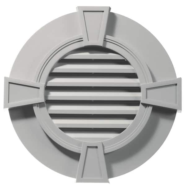 Builders Edge 30 in. x 30 in. Round Gray Plastic Built-in Screen Gable Louver Vent