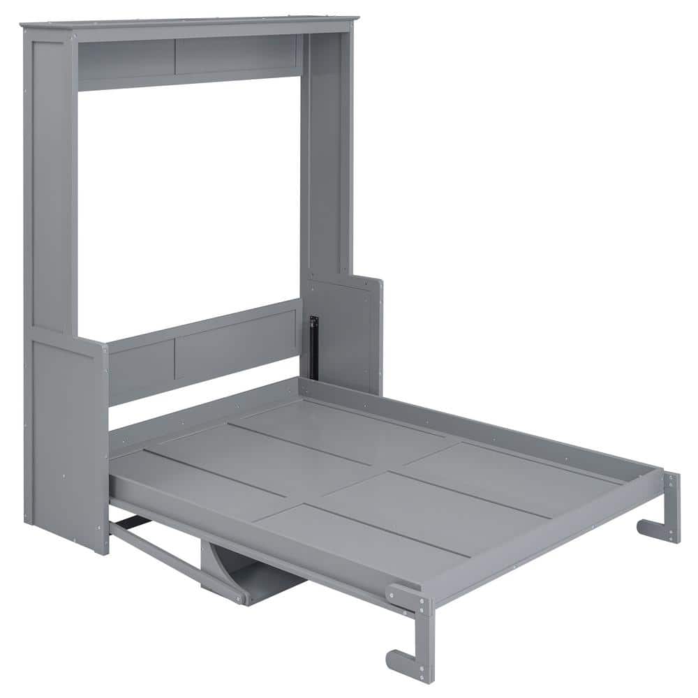 White Wooden Frame Queen Size Murphy Bed with a Storage Shelf - thumbnail 5