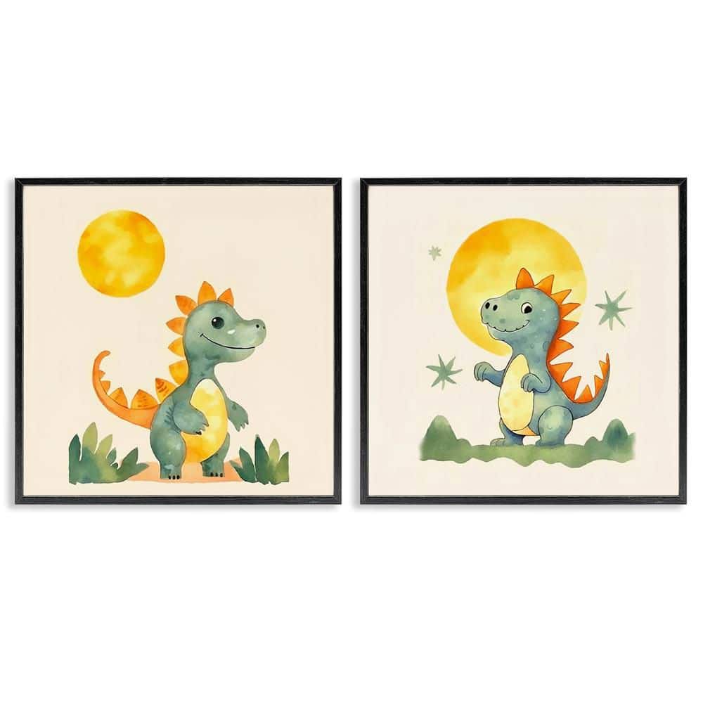 Happy Dinos & Moon by Andrea Haase 2-Pieces Black Framed Animal Giclee Art Print 17 in. x 17 in. price history on PriceWatchPro
