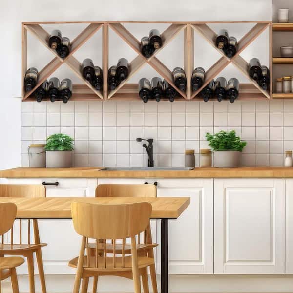 Anqtovp 24-Bottle Burlywood Modular Wine Rack, Stackable Wine Storage Cube for Bar Cellar Kitchen Dining Room