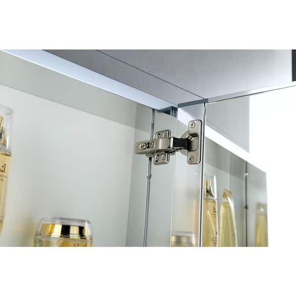 15 in. W x 26 in. H Silver Recessed/Surface Mount Medicine Cabinet with Mirror Bathroom Large Storage Left Swing