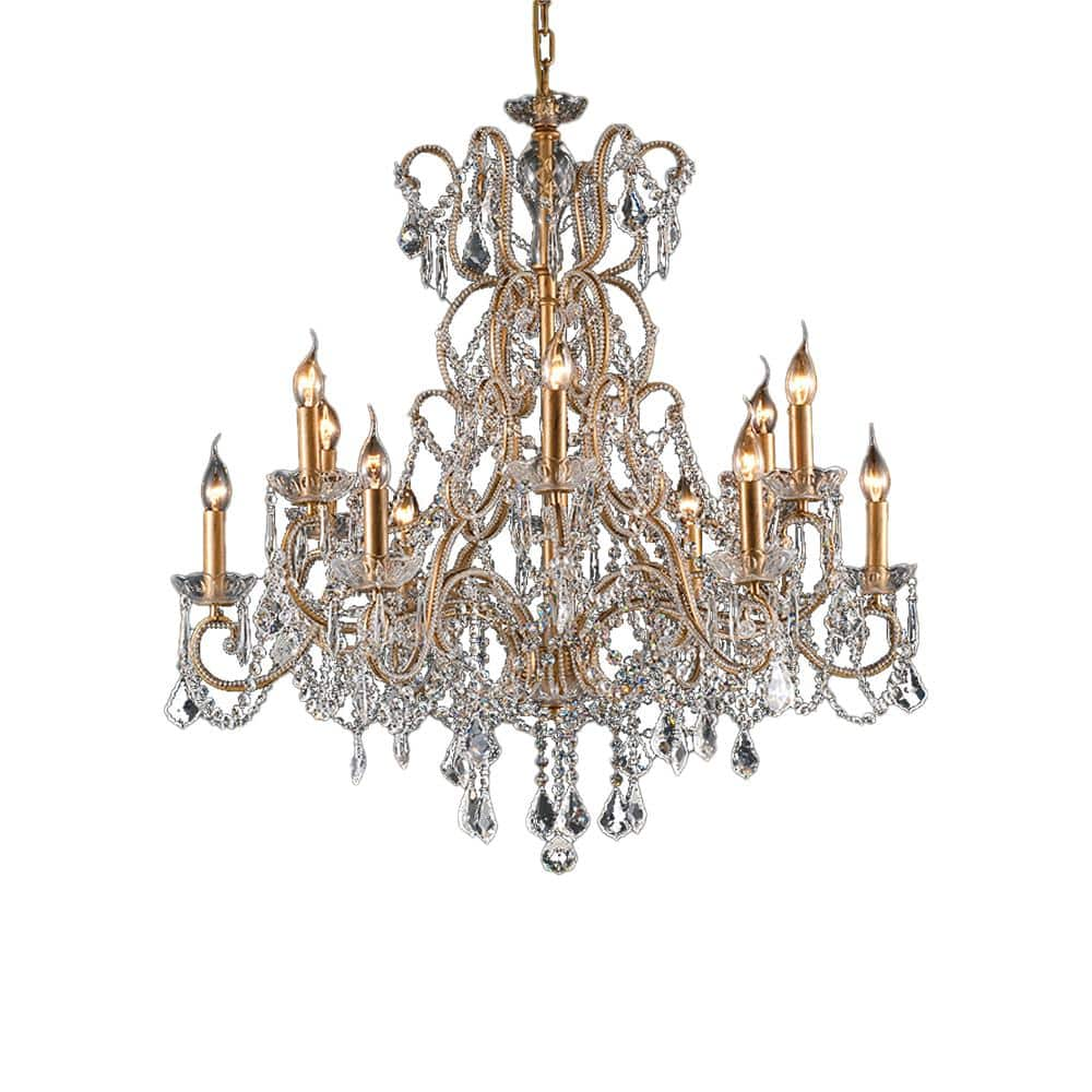 Asscher I 12 Light Gold Crystal Chandelier A25 12 The Home Depot   Gold Chandeliers A25 12 64 1000 