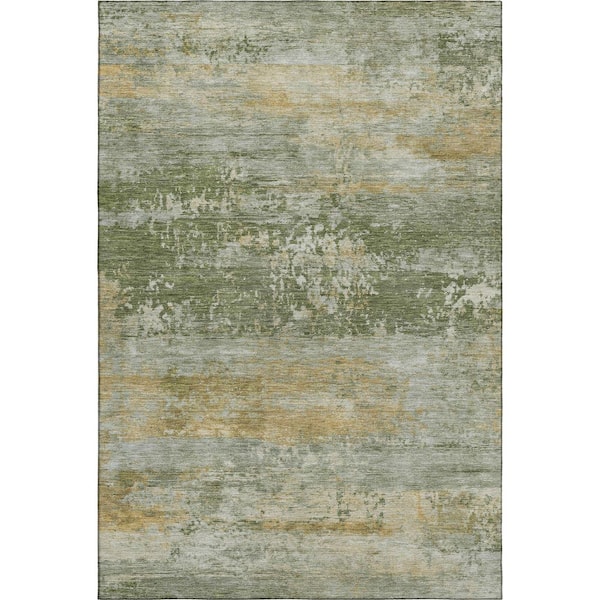 Mayfield Premium Machine Washable Abstract AMF2146 Aloe 3 ft. x 5 ft. Area Rug