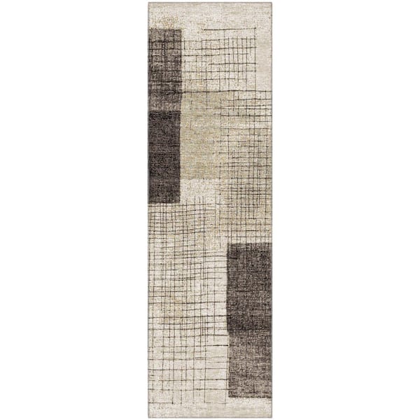 Mayfield Premium Machine Washable Abstract AMF2112 Brown 2 ft. x 7 ft. Runner Rug