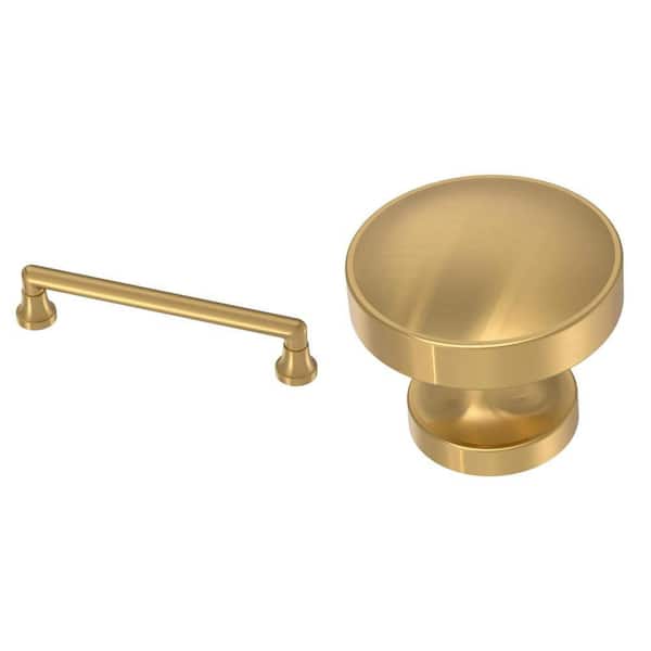 Phoebe 5-1/16 in. (128 mm) Gold Drawer Pull and 1-1/3 in. (34 mm) Round Knob Combo
