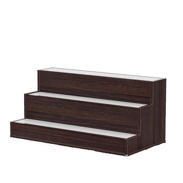 IDEAGLE 12-Bottle Walnut LED Lighted Liquor Bottle Display 3-Tiers DIY Illuminated Bar Shelf Wood Wine Rack with Remote Control