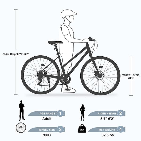 Sudzendf 27 in. Men Women's City Bicycle, 7-Speed Hybrid Bike