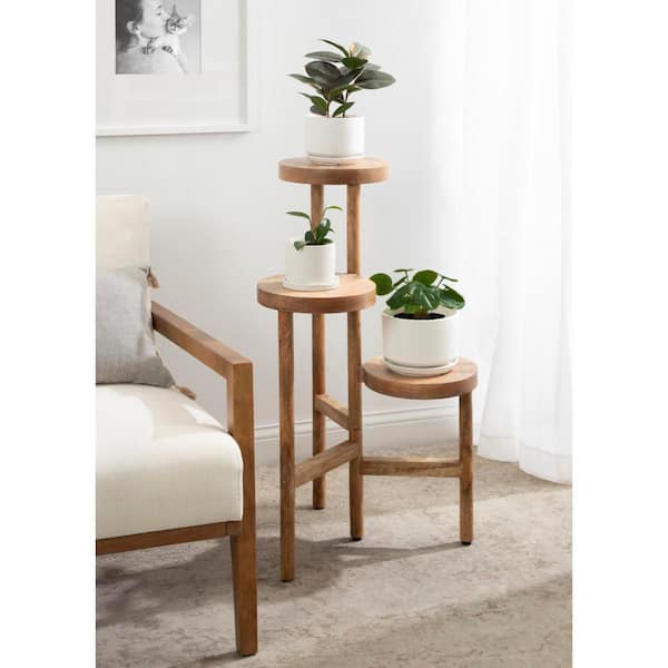 Fitley 34 in. Natural Round Wood Indoor Plant Stand