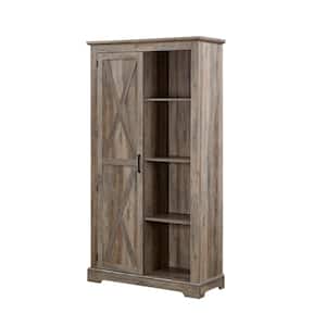 39.37in x 15.75in x 74.4in Gray Vintage MDF Storage Cabinet with 1 Barn Door and 3 Shelves