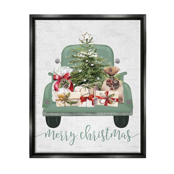 Stupell Industries Merry Christmas Truck by Lettered and Lined 1 Piece Floater Frame Graphic Print Travel Poster Art Print 21 in. x 17 in.