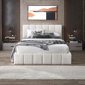 Pearl White Solid Wood Frame Queen Size Platform Bed