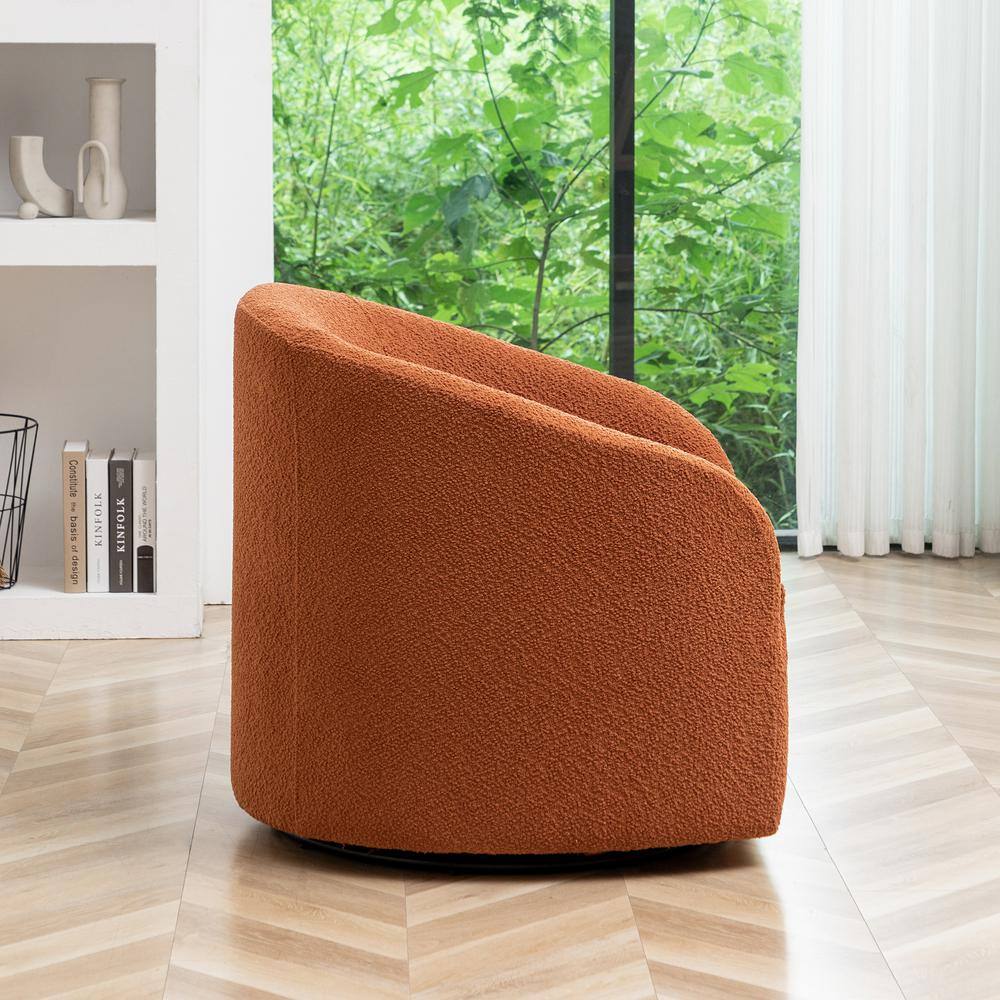 Caramel Boucle Upholstered Swivel Barrel Accent Chair