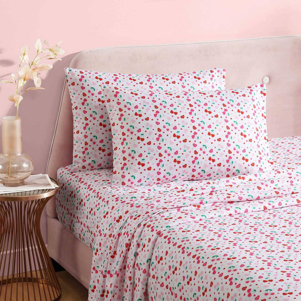 Sweet Tart Cherries Pink Twin XL Microfiber Bedding Set