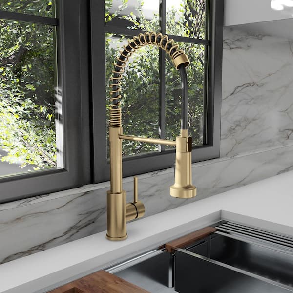 Rubicon Pull Down Spring Spray Wand Kitchen Faucet in Champagne Bronze