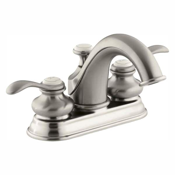 KOHLER Fairfax 4 in. Centerset 2-Handle Low-Arc Water-Saving Bathroom Faucet in Vibrant Brushed Nickel