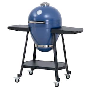 Portable Egg-Shaped Charcoal Grill 20 in. Navy Blue with Pizza Plate