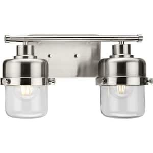 Beckner Collection 14.62 in. 2-Light Brushed Nickel Clear Glass Urban Industrial Vanity Light