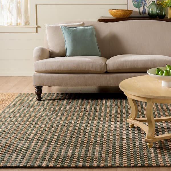 Martha Stewart Denali 8 ft. x 10 ft. Natural/Green Checkered Tile Area Rug