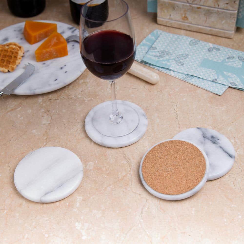 White Round Marble Coasters Set of 4