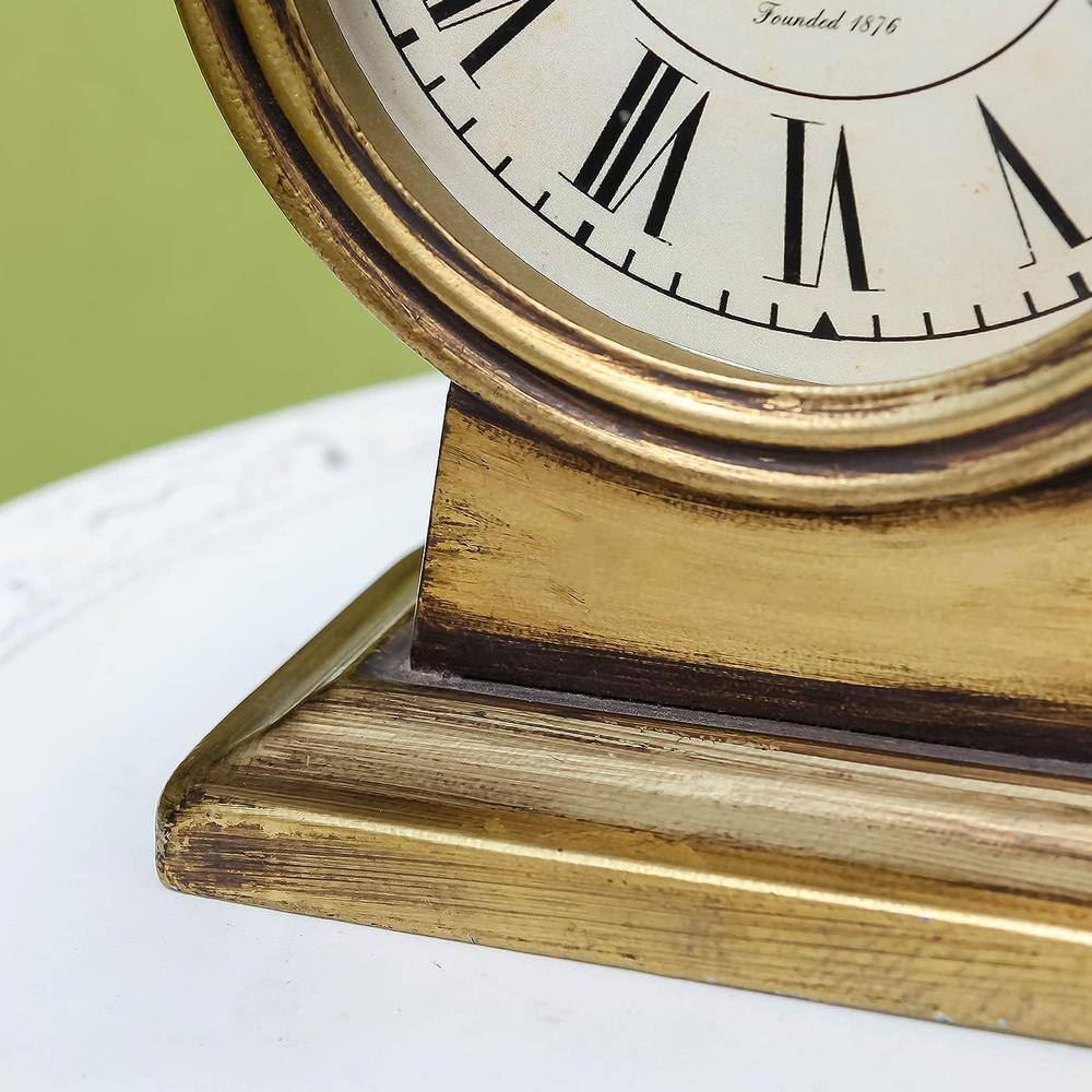 Vintage Gold Metal Tabletop Mantel Clock with Roman Numerals