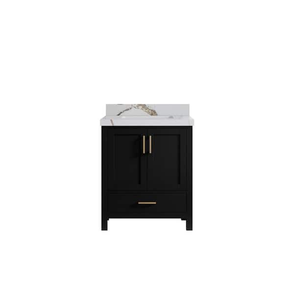 Willow Collections Malibu 30 in. W x 22 in. D x 36 in. H Single Sink Bath Vanity Center in Black with 2 in. Calacatta Gold Top